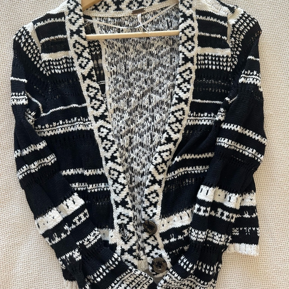 Free People Black and White Patterned Crochet Women's Sweater